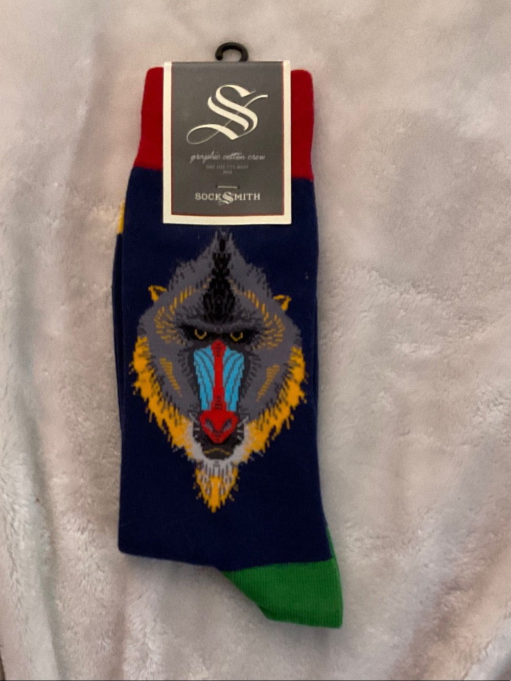 Socksmith Men’s Navy Baboon Crew Dress Socks - Red & Green Accents